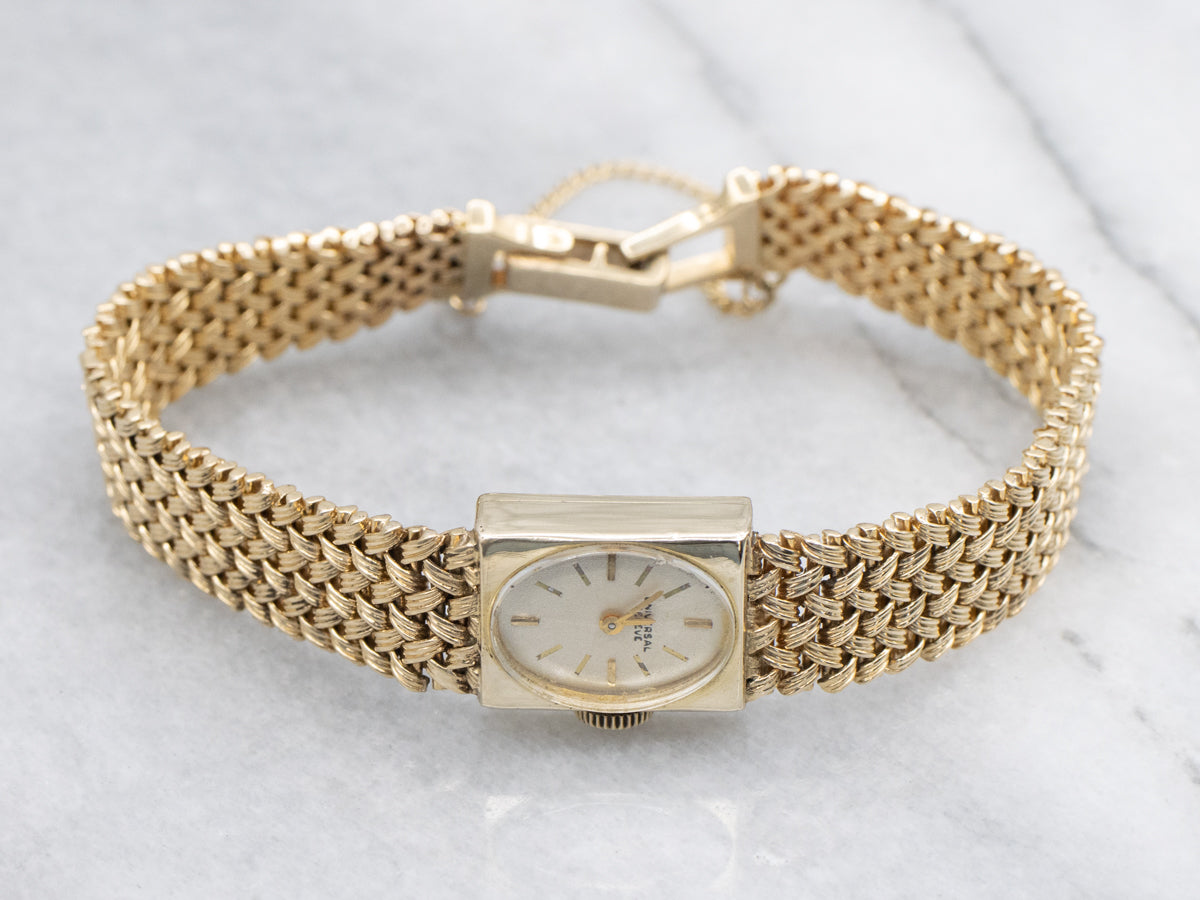 Universal Geneve Yellow Gold Ladies Wrist Watch with Safety Chain