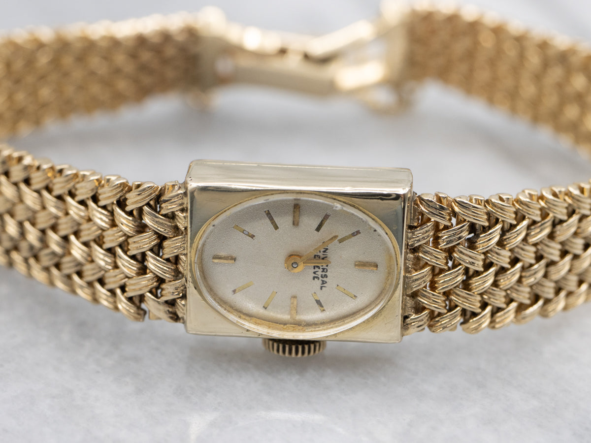Universal Geneve Yellow Gold Ladies Wrist Watch with Safety Chain