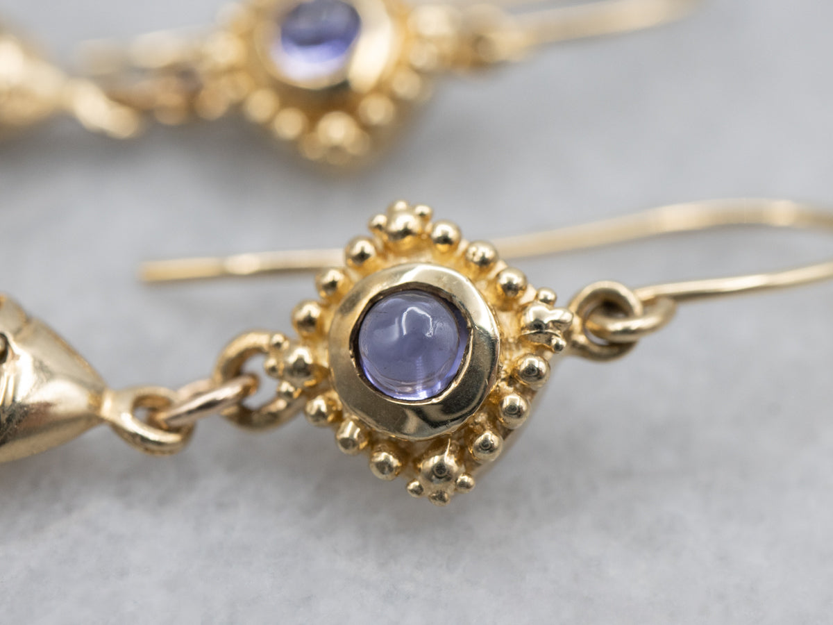 Briolette Cut Citrine and Iolite Gemstone Drop Earrings