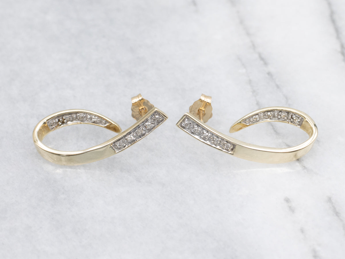 Modern Two Tone Diamond Drop Earrings