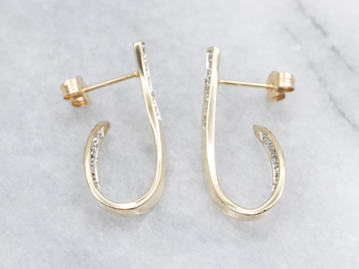 Modern Two Tone Diamond Drop Earrings