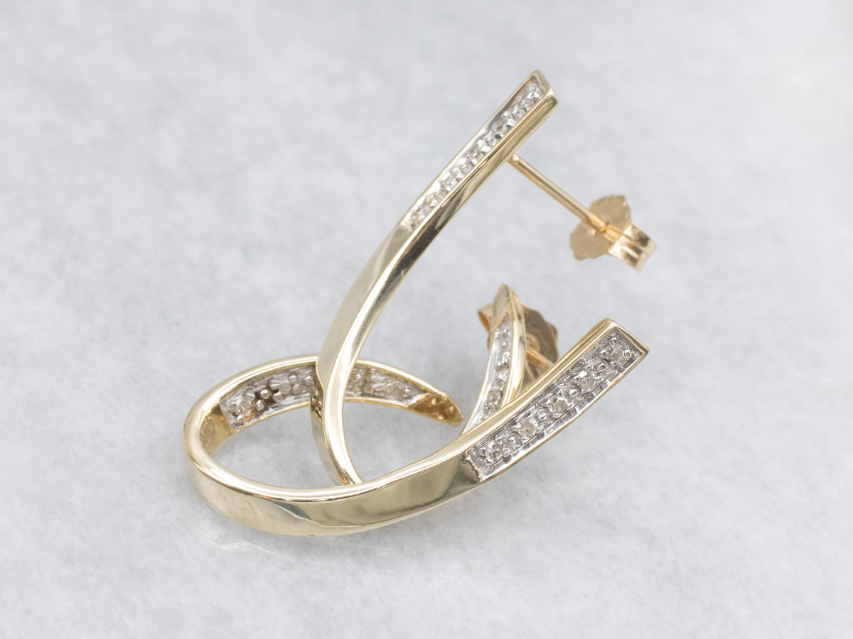 Modern Two Tone Diamond Drop Earrings