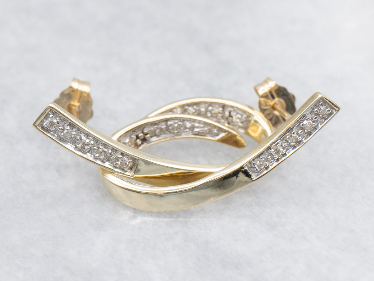 Modern Two Tone Diamond Drop Earrings