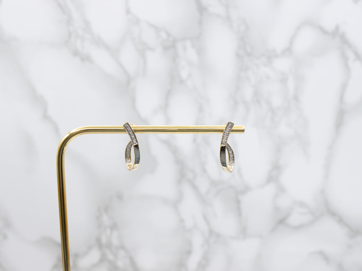 Modern Two Tone Diamond Drop Earrings
