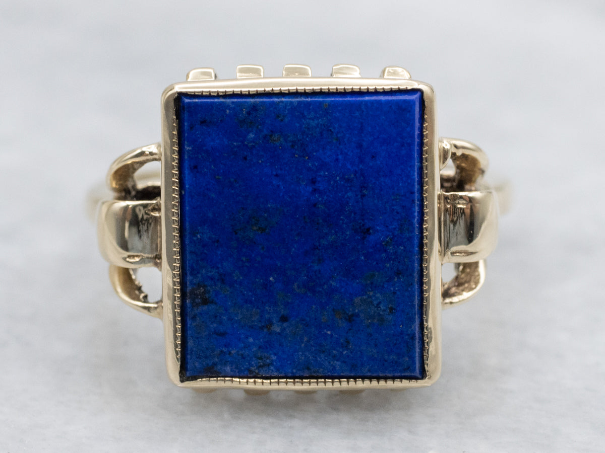 Vintage Lapis Yellow Gold Solitaire Ring
