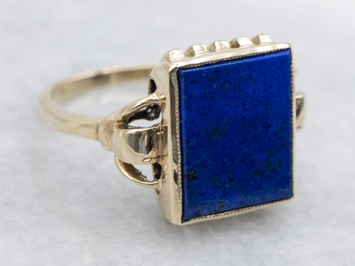 Vintage Lapis Yellow Gold Solitaire Ring