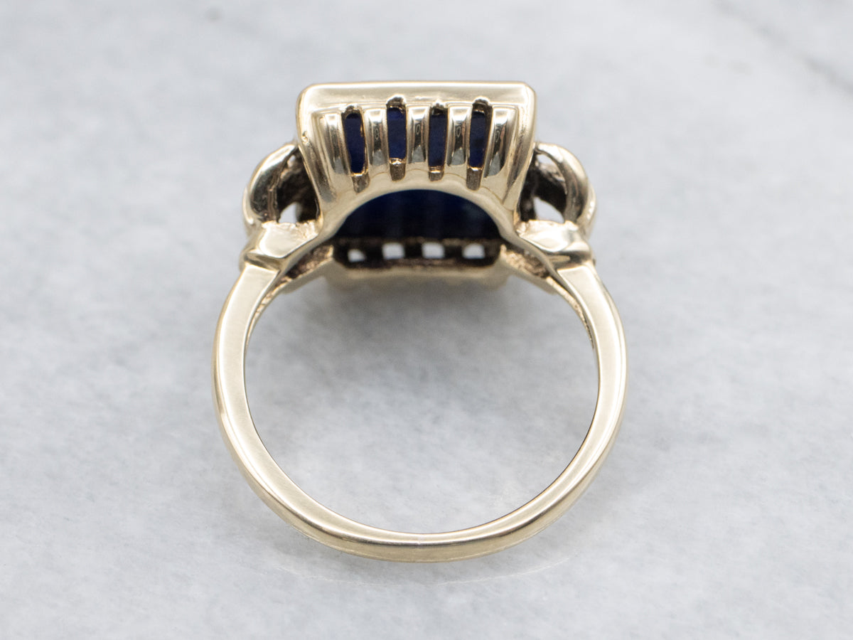 Vintage Lapis Yellow Gold Solitaire Ring