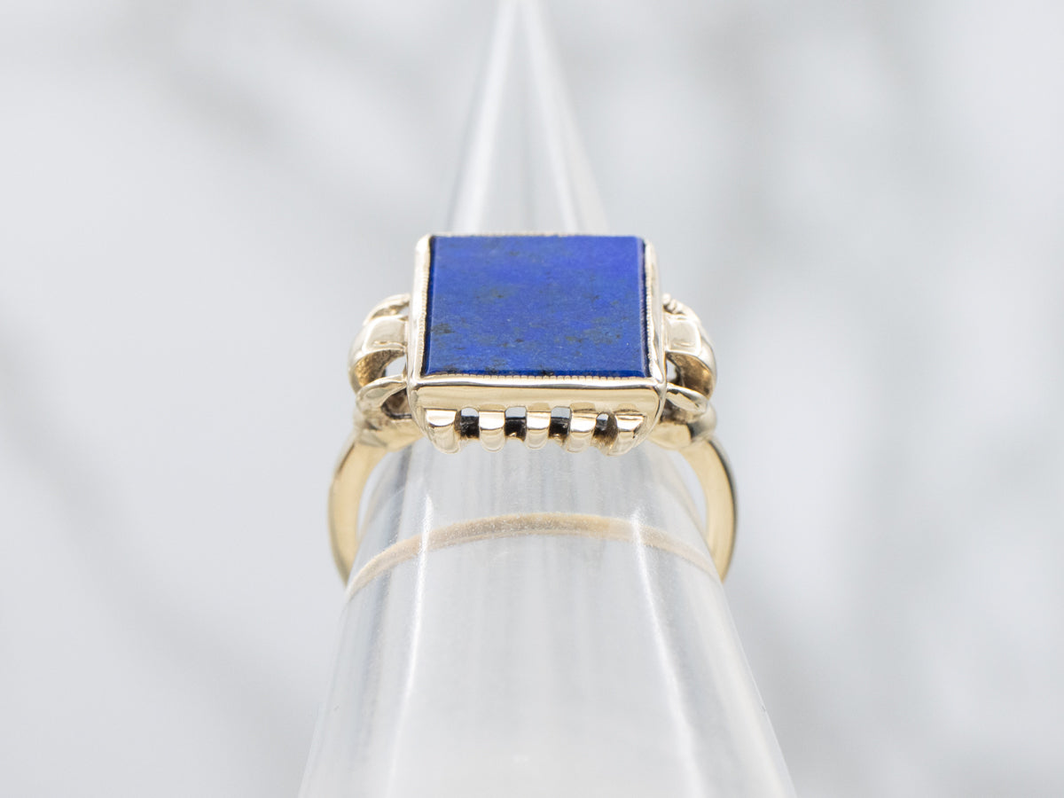 Vintage Lapis Yellow Gold Solitaire Ring