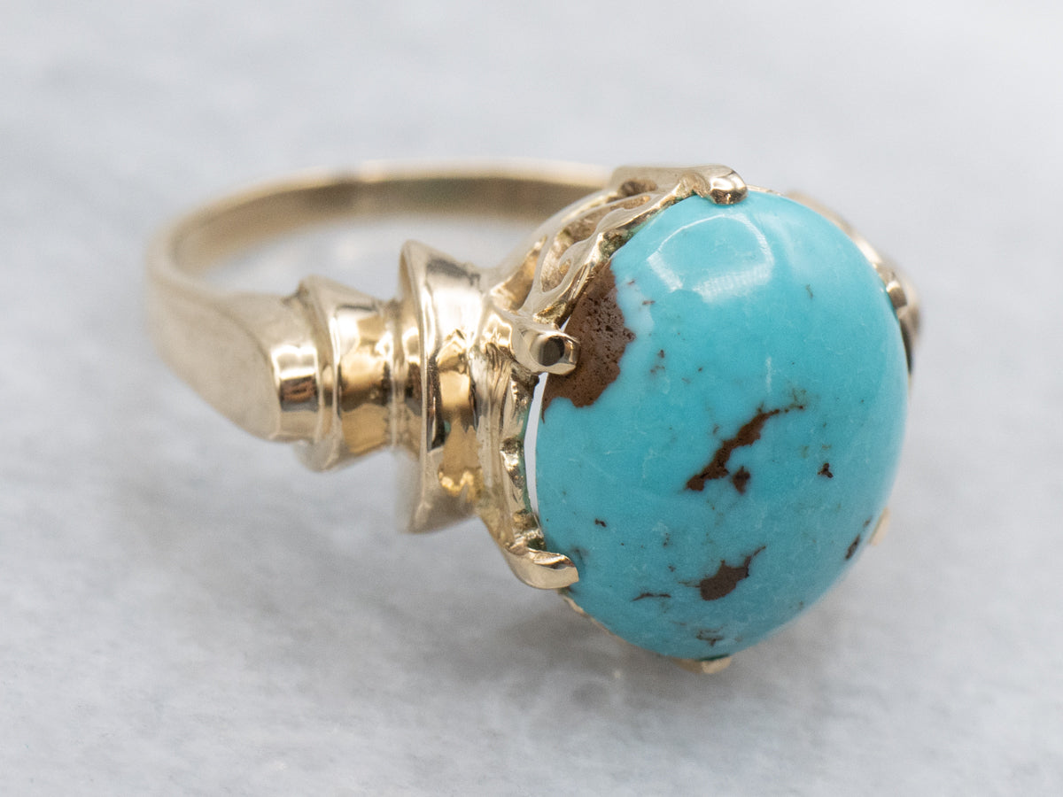 Vintage Gold and Turquoise Sweetheart Ring