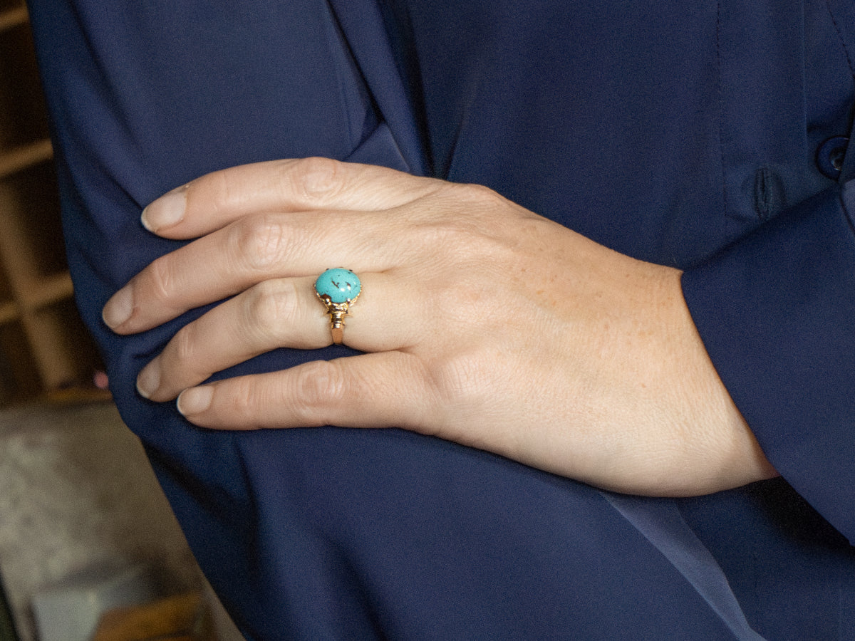 Vintage Gold and Turquoise Sweetheart Ring