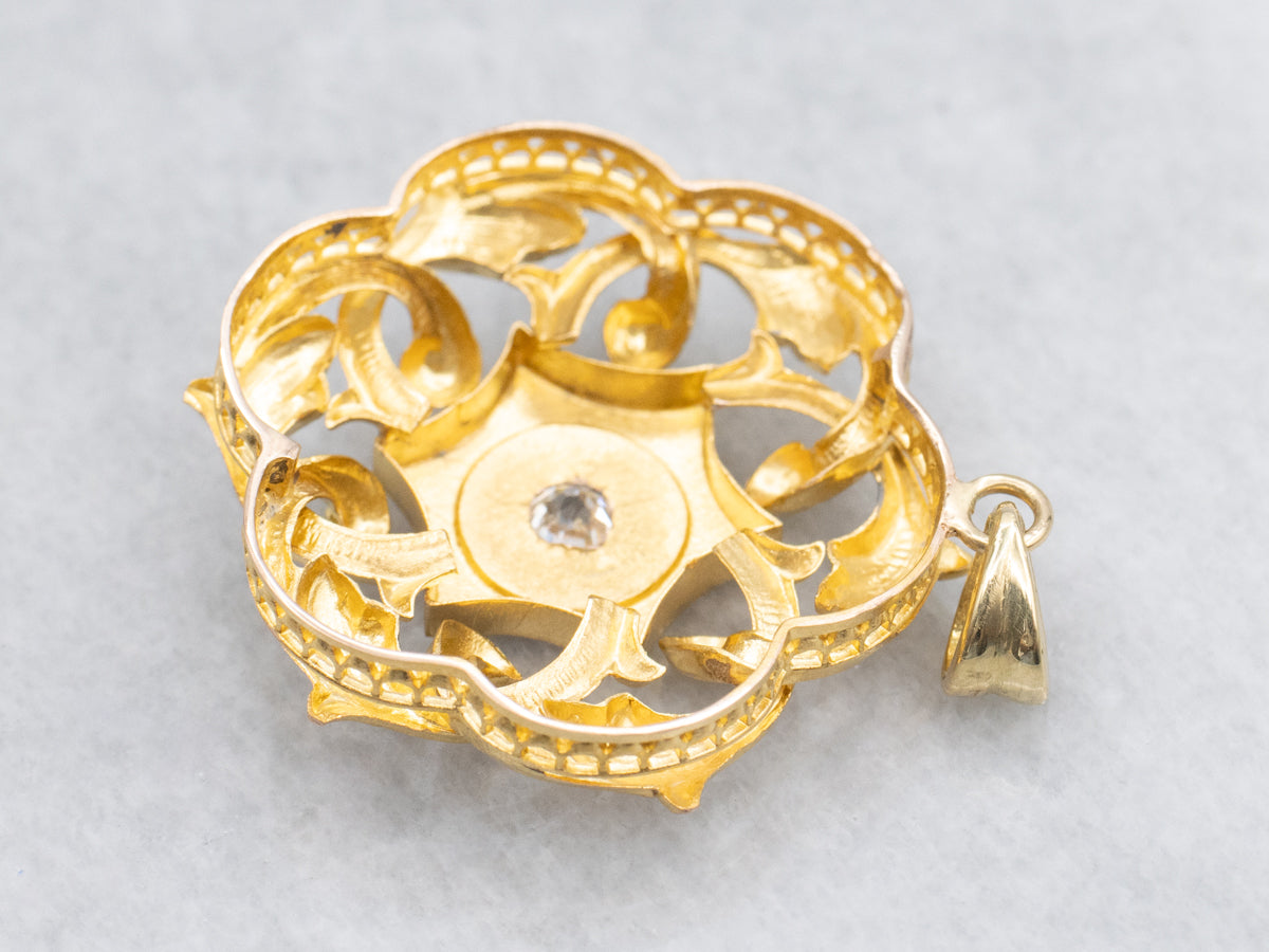 Starburst Old Mine Cut Diamond and Gold Pendant