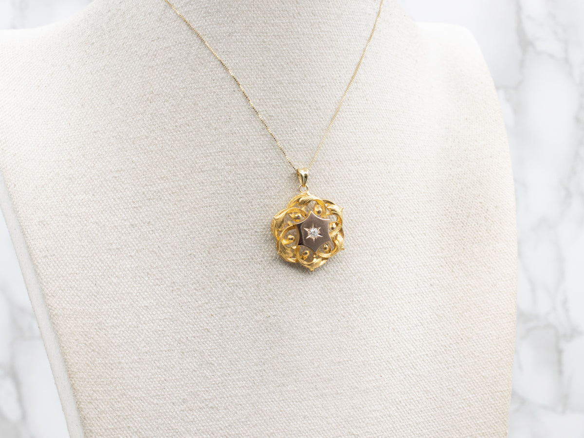 Starburst Old Mine Cut Diamond and Gold Pendant