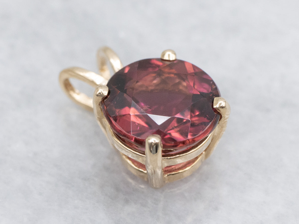 Bright Pink Tourmaline and Gold Pendant