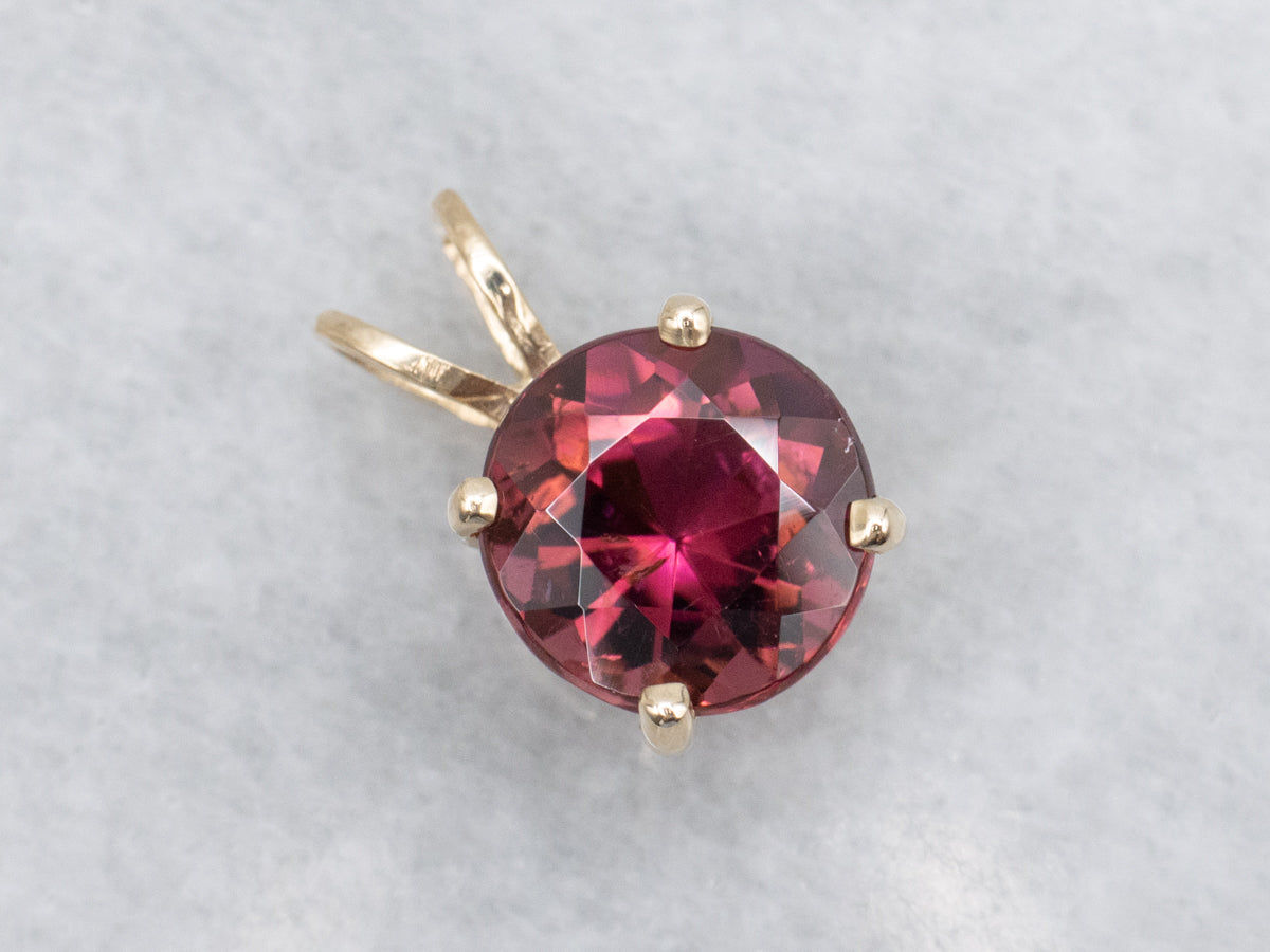 Bright Pink Tourmaline and Gold Pendant