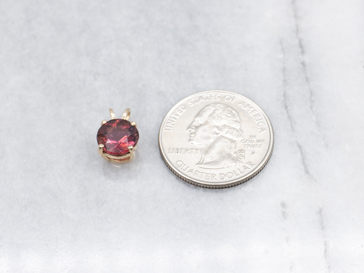 Bright Pink Tourmaline and Gold Pendant