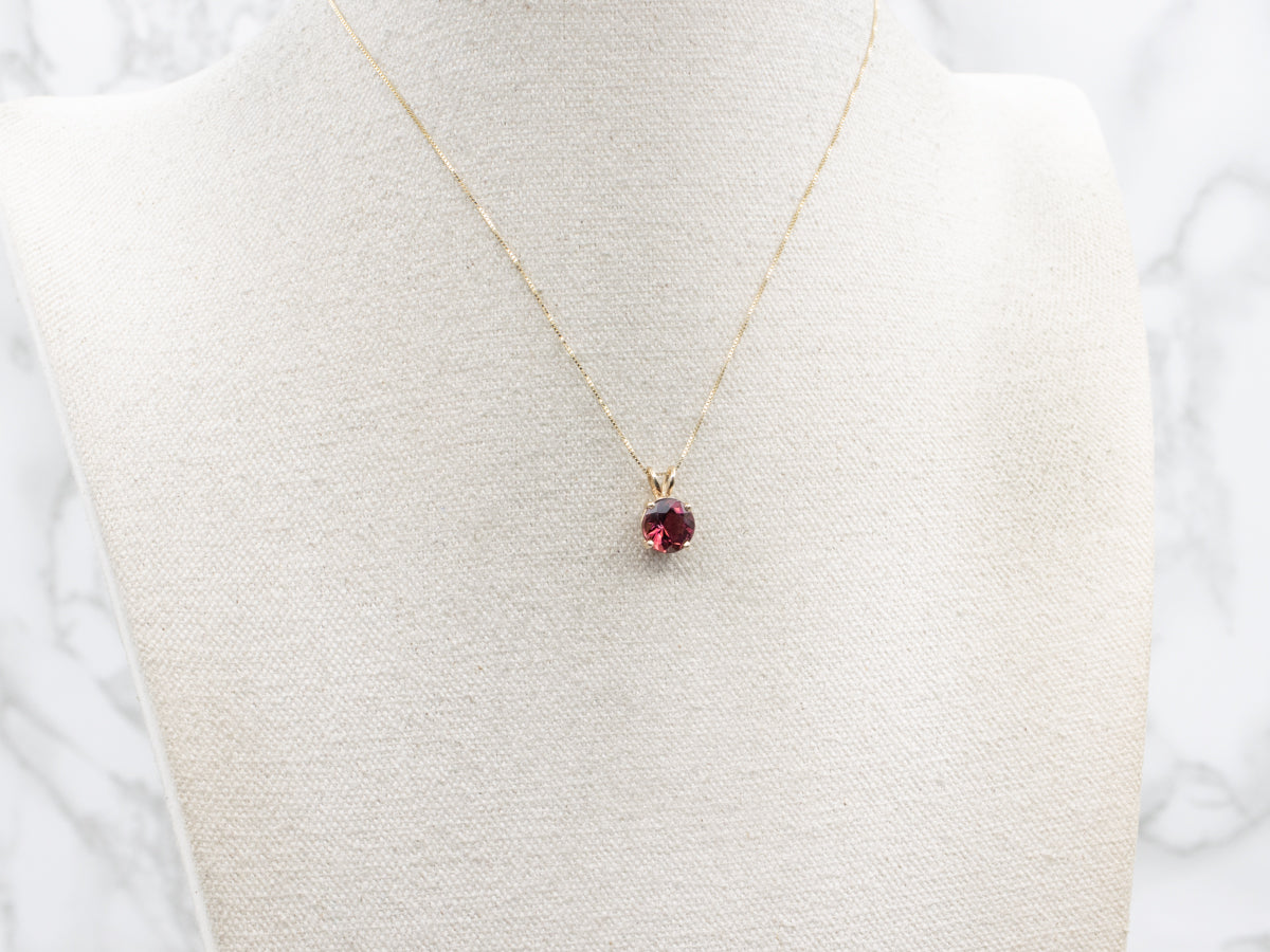 Bright Pink Tourmaline and Gold Pendant