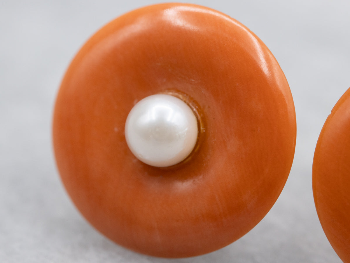 Vintage Coral and Pearl Stud Earrings