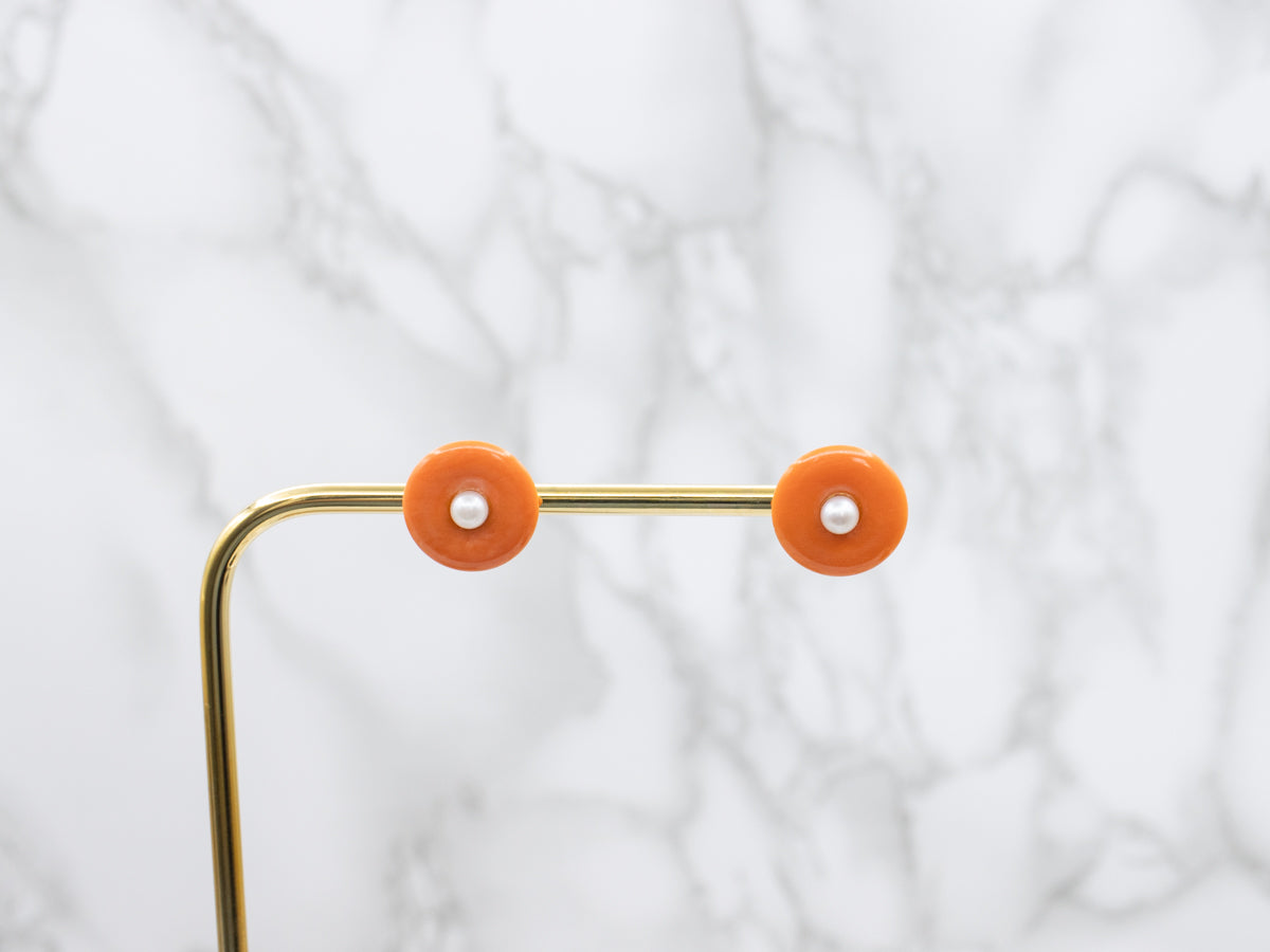 Vintage Coral and Pearl Stud Earrings