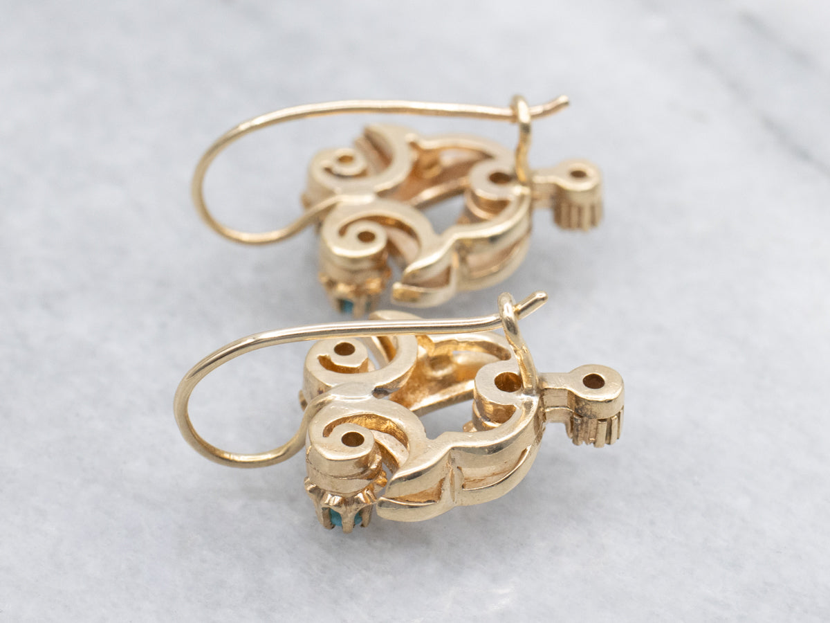 Victorian Revival Turquoise Doublet and Diamond Drop Earrings