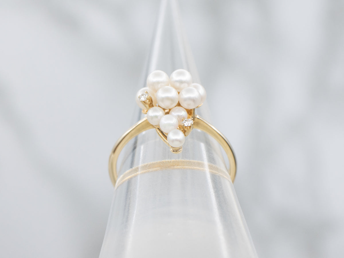 Grape Bunch Pearl and Diamond Gold Cluster Ring