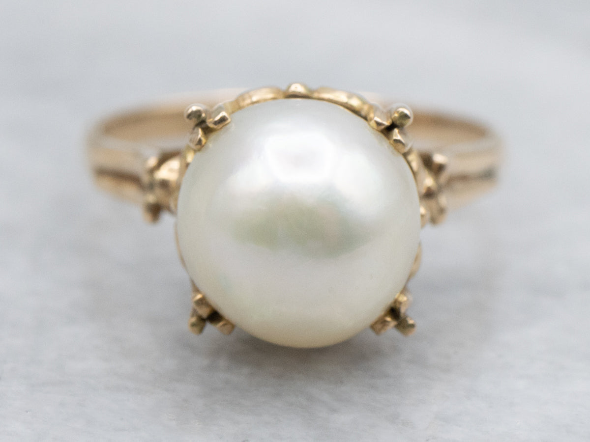 Antique Pearl Yellow Gold Solitaire Ring
