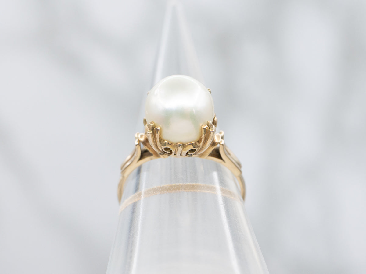 Antique Pearl Yellow Gold Solitaire Ring