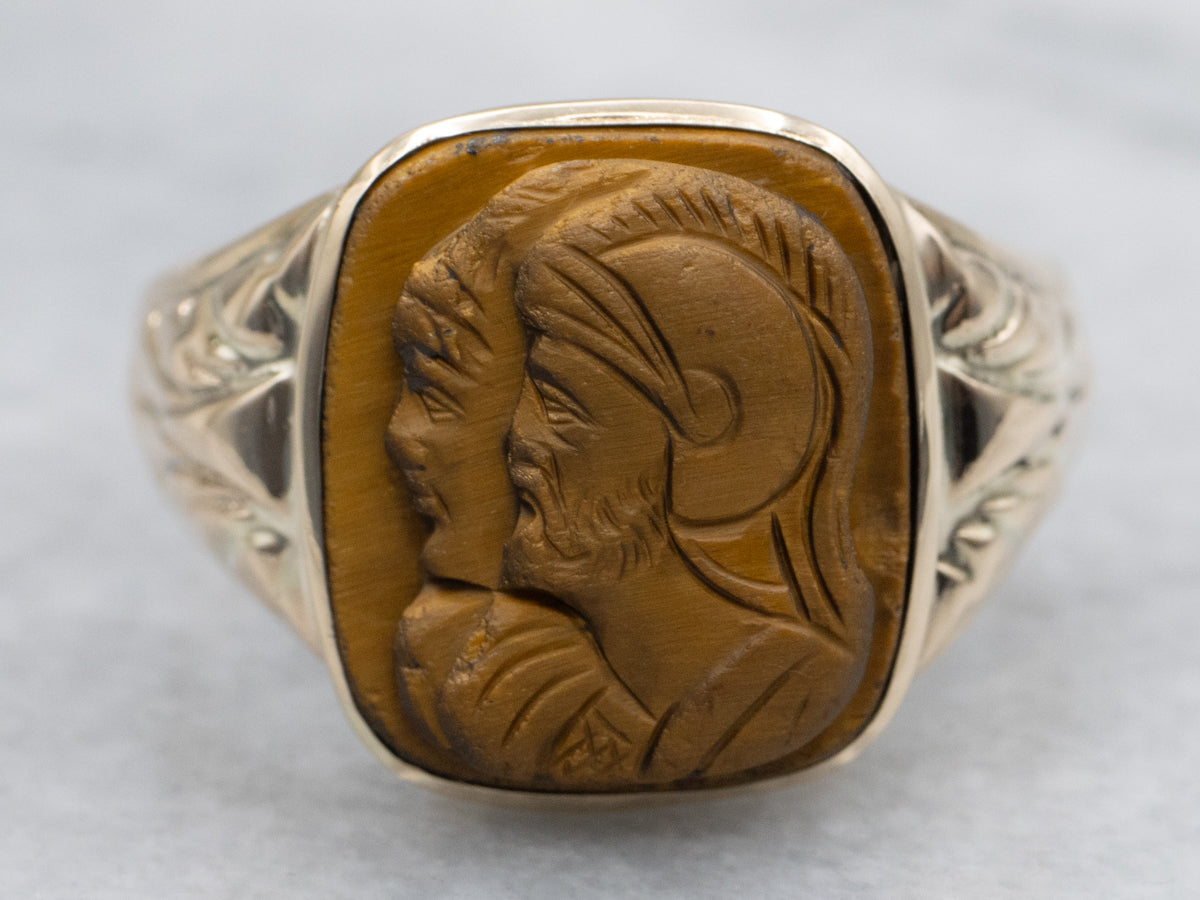 Tiger's Eye Cameo Set into Men's Victorian Gold Setting