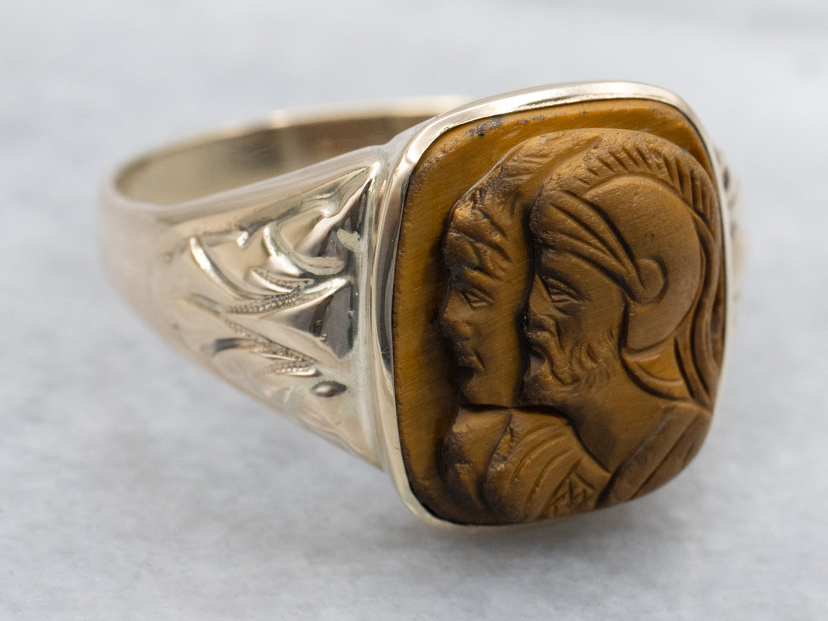 Tiger's Eye Cameo Set into Men's Victorian Gold Setting