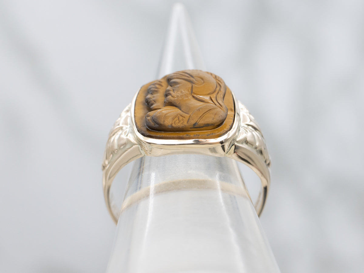 Tiger's Eye Cameo Set into Men's Victorian Gold Setting
