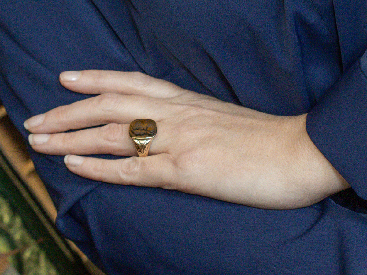 Tiger's Eye Cameo Set into Men's Victorian Gold Setting