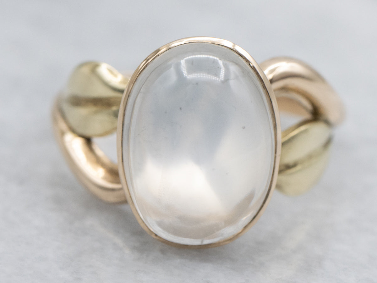 Moonstone Botanical Modern Yellow Gold Ring