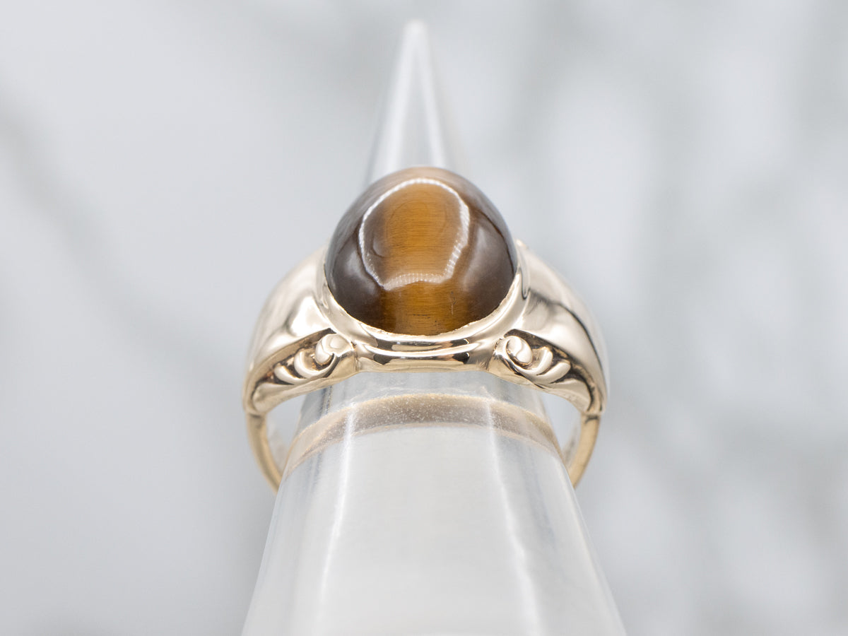 Mid-Century Bezel Set Tiger's Eye Gold Statement Ring