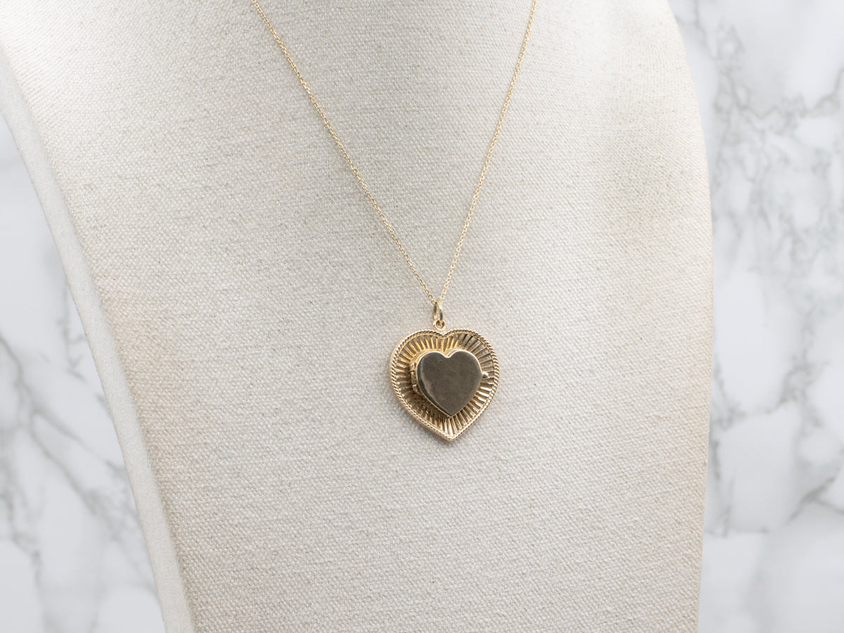 Vintage Polished Gold Heart-Shaped Locket