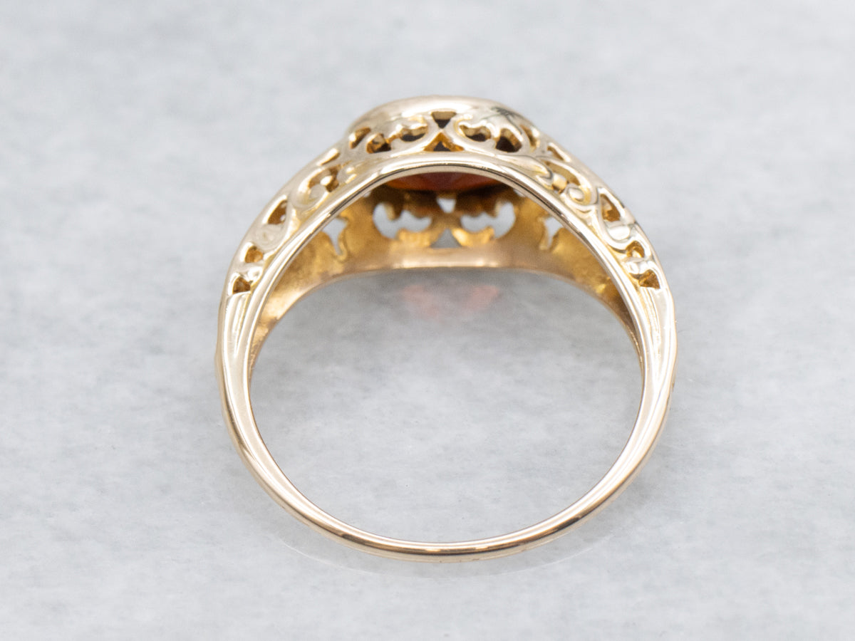 East West Set 10K Gold Garnet Filigree Solitaire Ring