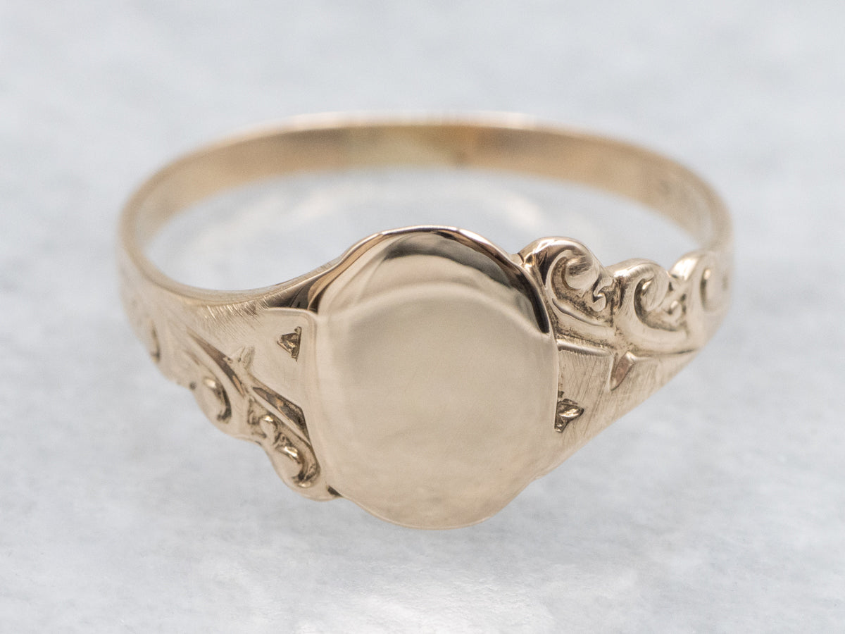 Victorian Rose Gold Scrolling Signet Ring