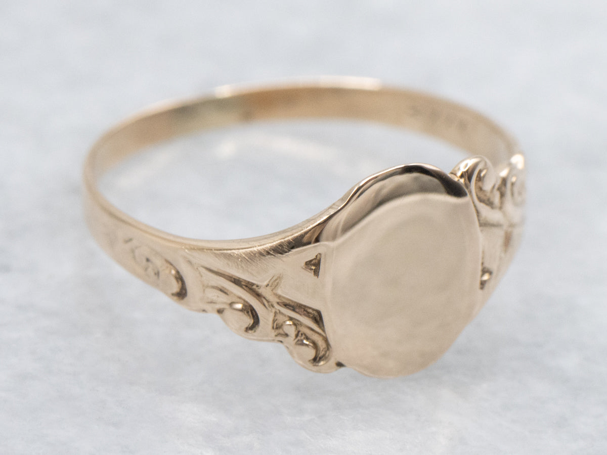 Victorian Rose Gold Scrolling Signet Ring