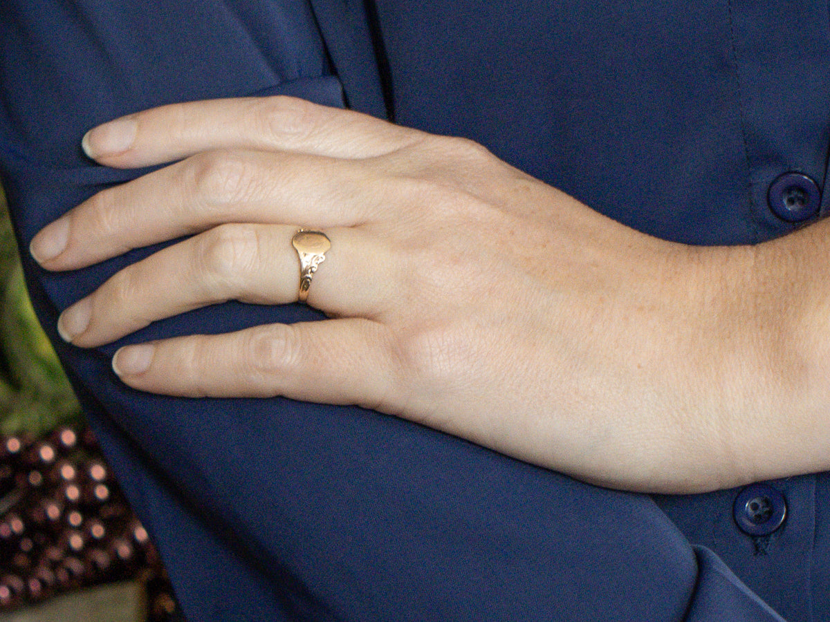 Victorian Rose Gold Scrolling Signet Ring