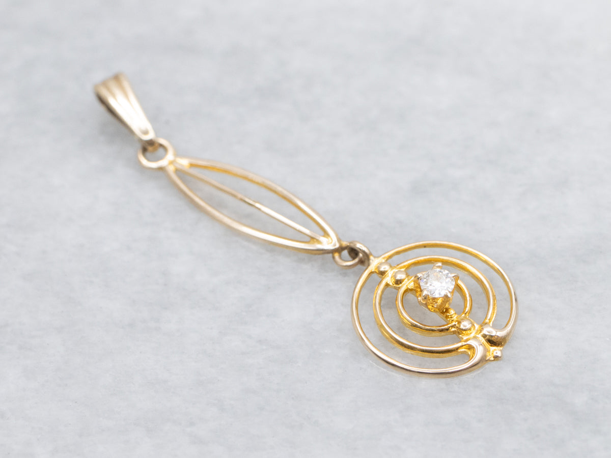 Antique 10K Yellow Gold Brilliant Cut Diamond Lavalier Pendant