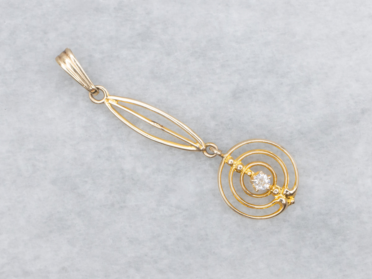 Antique 10K Yellow Gold Brilliant Cut Diamond Lavalier Pendant
