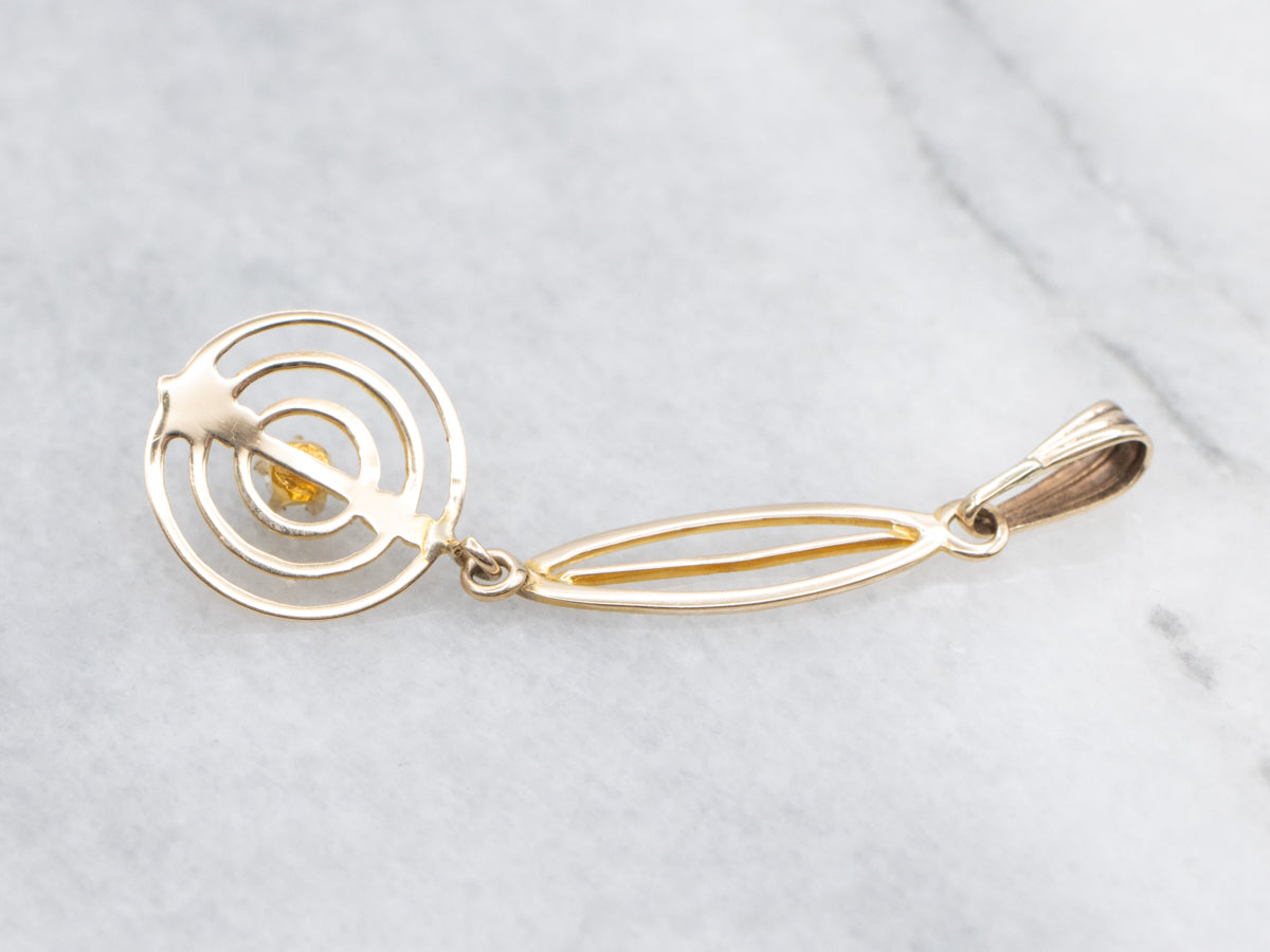 Antique 10K Yellow Gold Brilliant Cut Diamond Lavalier Pendant