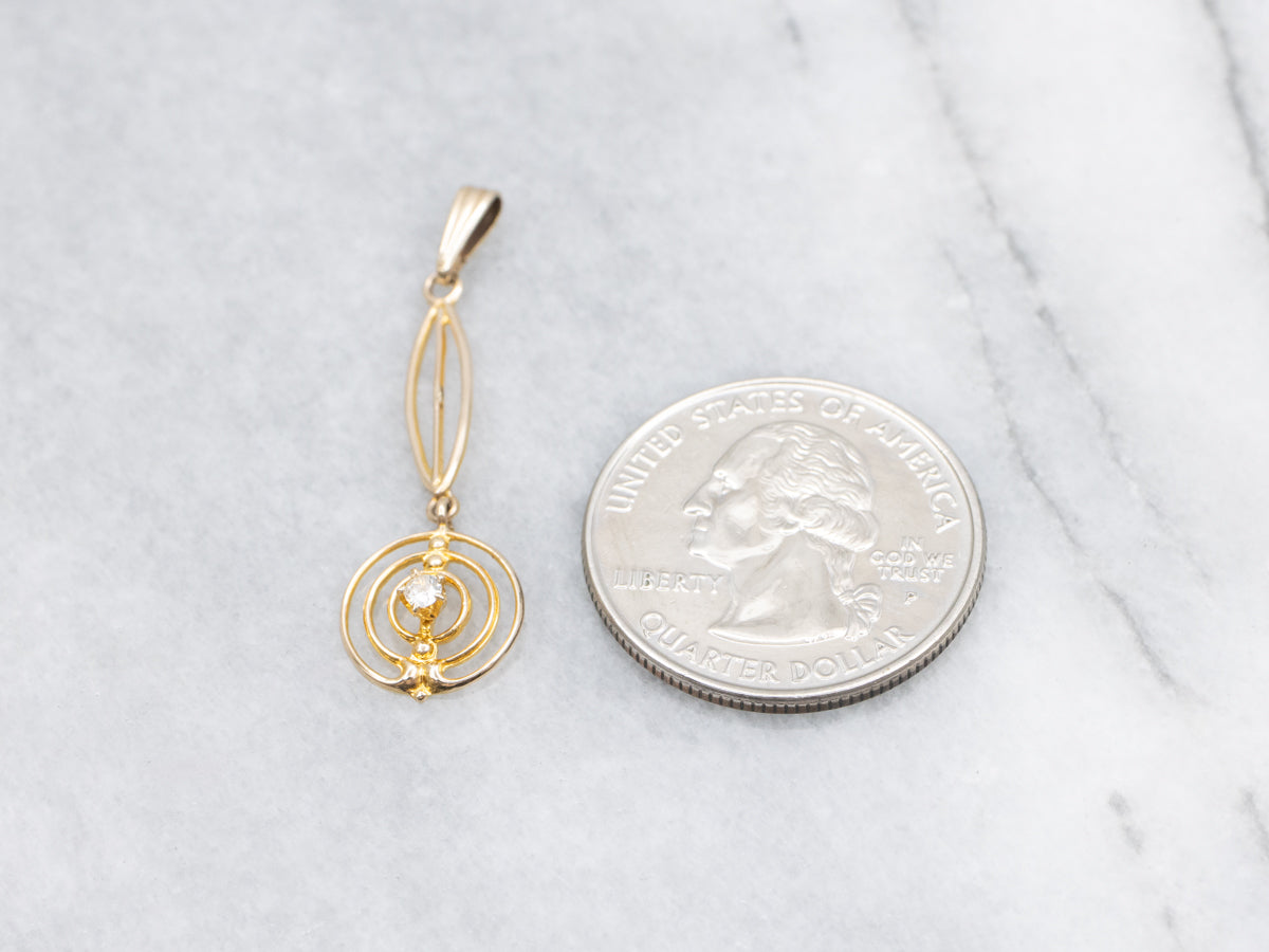 Antique 10K Yellow Gold Brilliant Cut Diamond Lavalier Pendant