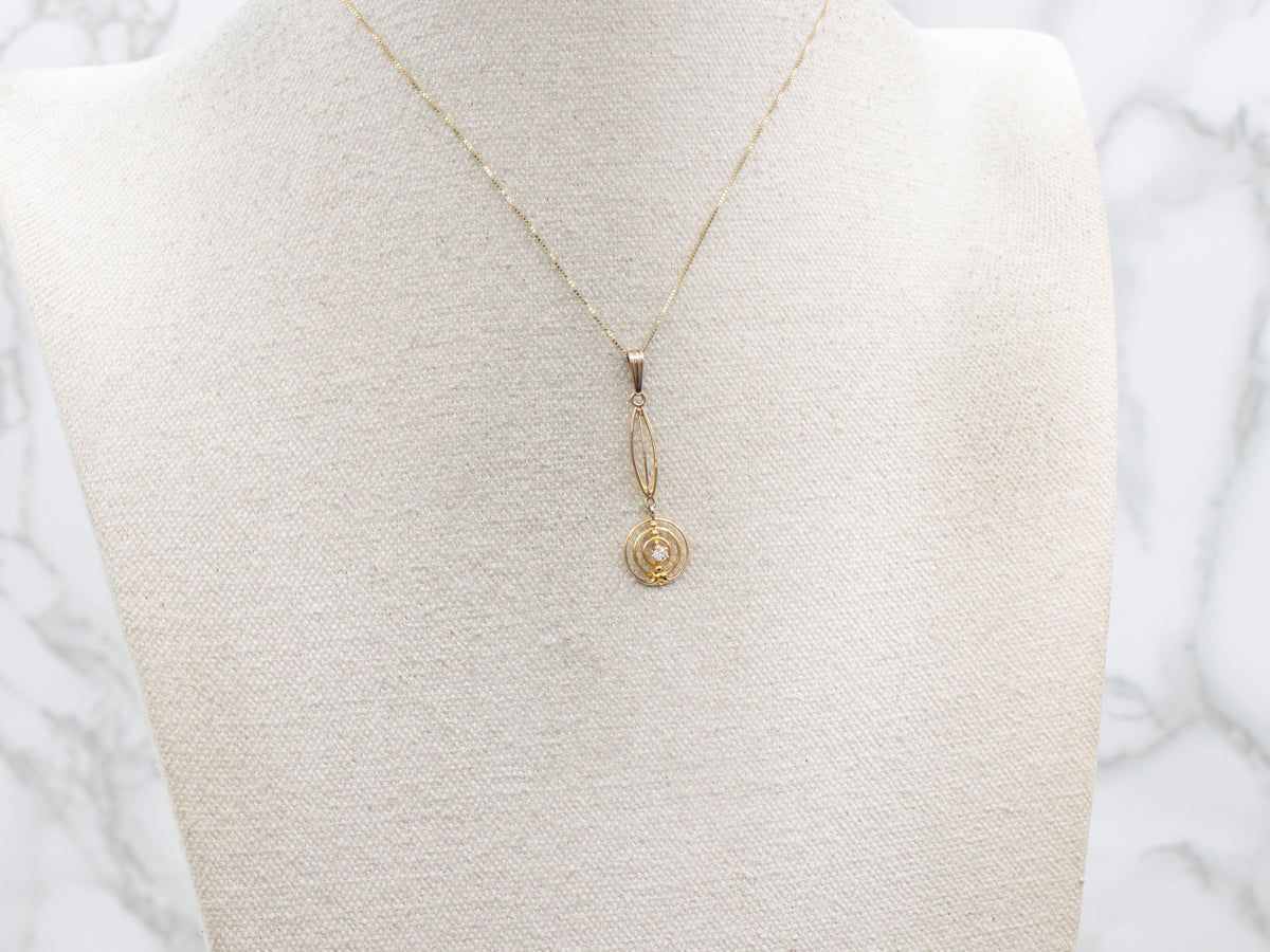 Antique 10K Yellow Gold Brilliant Cut Diamond Lavalier Pendant