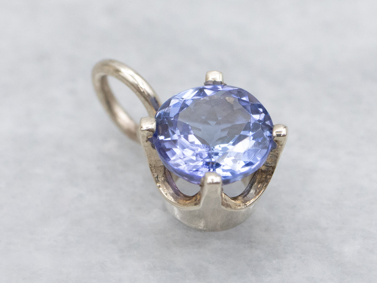Round-Cut Tanzanite Solitaire Pendant in White Gold