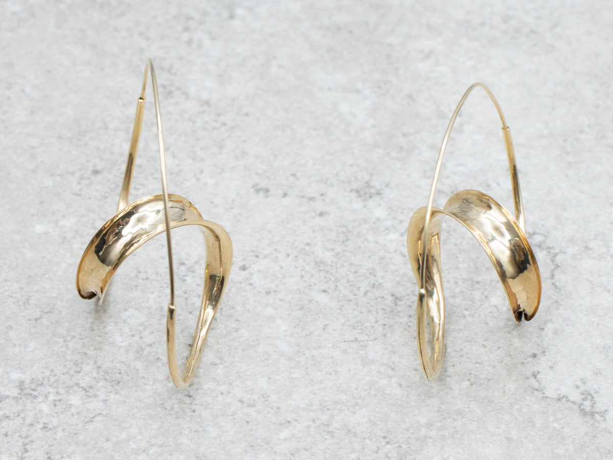 Designer Peter Small Swirl Yellow Gold Hoop Earrings