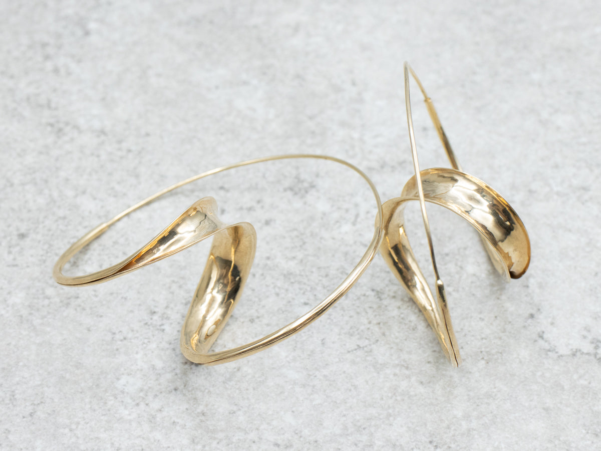 Designer Peter Small Swirl Yellow Gold Hoop Earrings