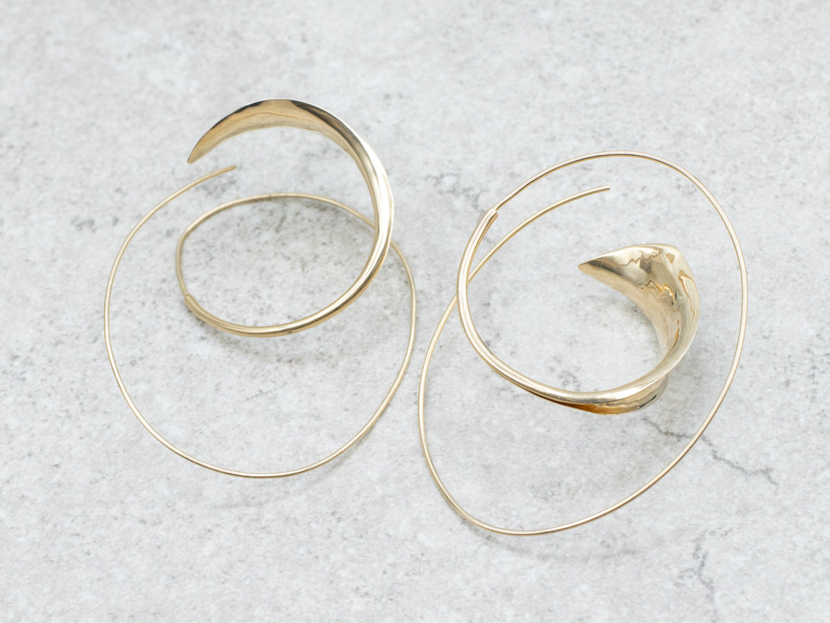 Designer Peter Small Swirl Yellow Gold Hoop Earrings