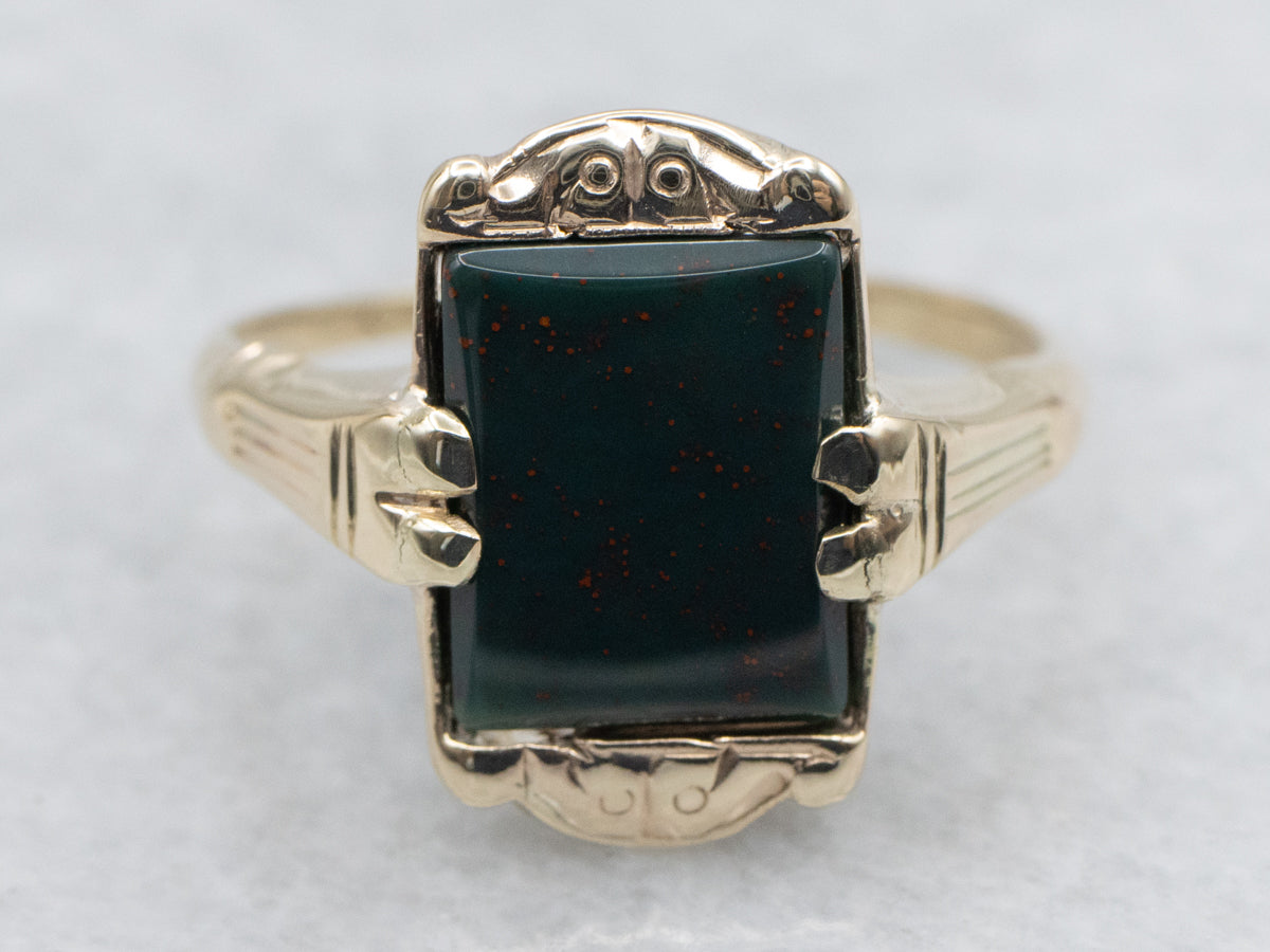 Victorian Revival Bloodstone and Gold Ladies Ring