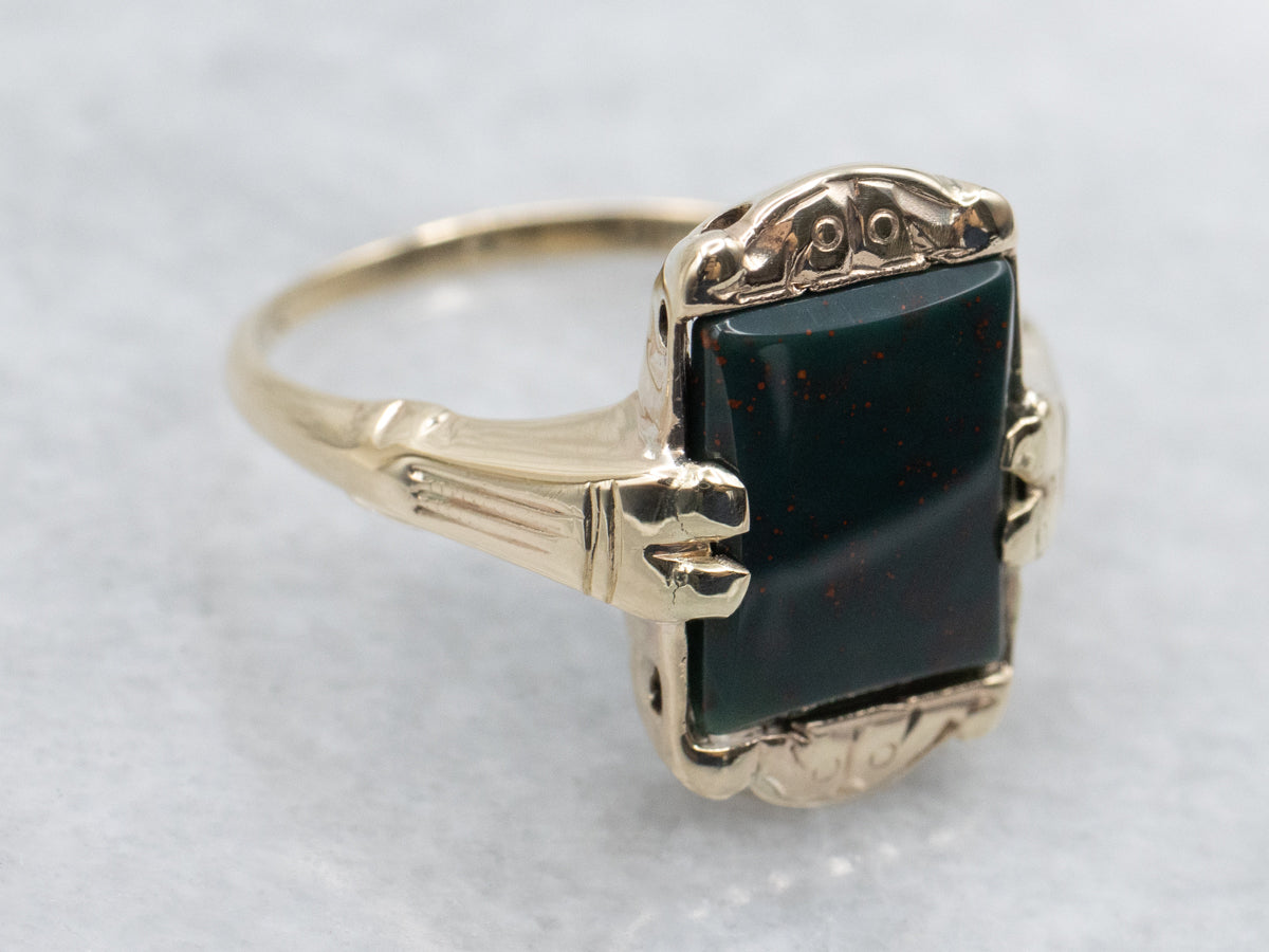 Victorian Revival Bloodstone and Gold Ladies Ring