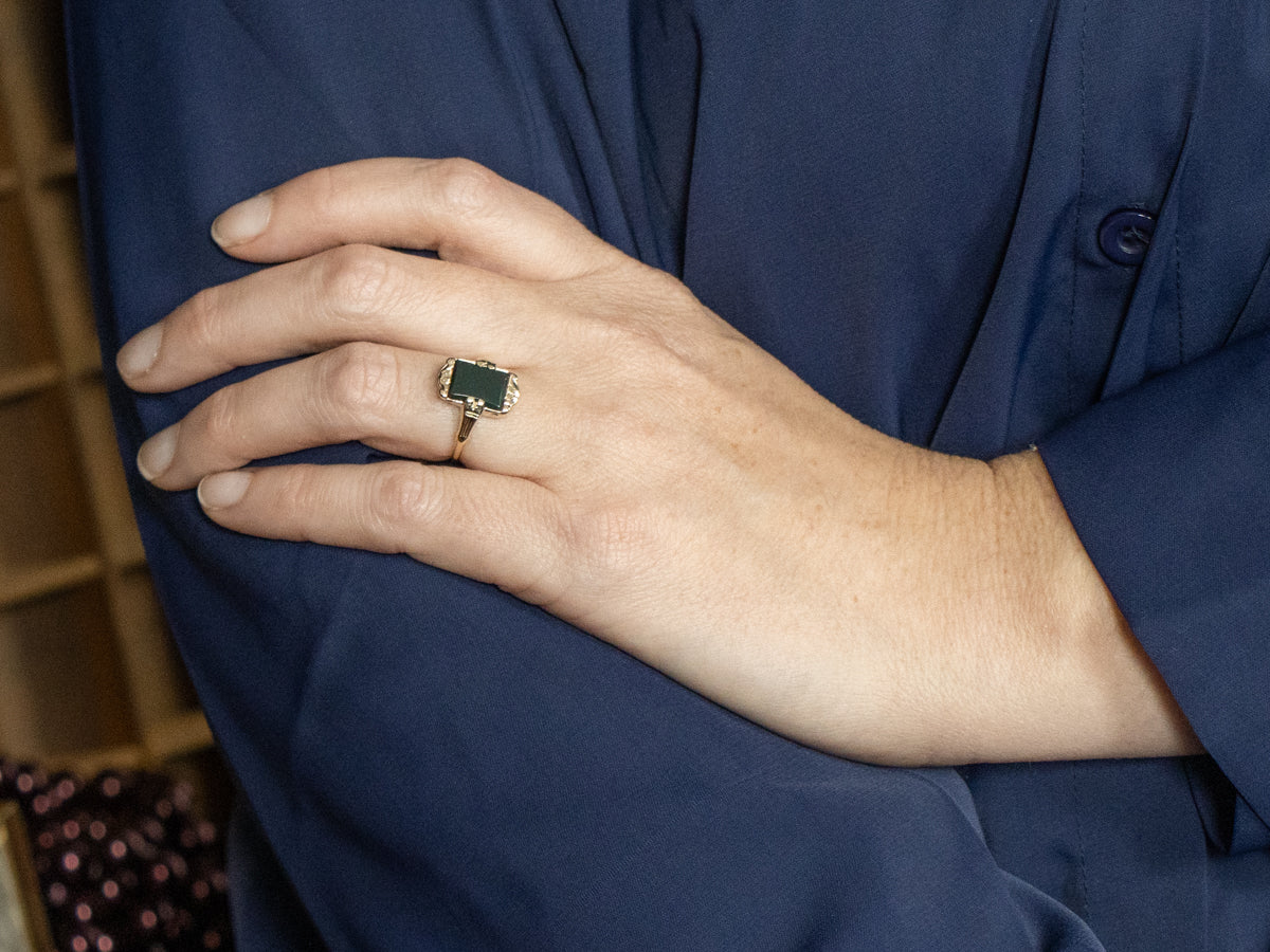 Victorian Revival Bloodstone and Gold Ladies Ring