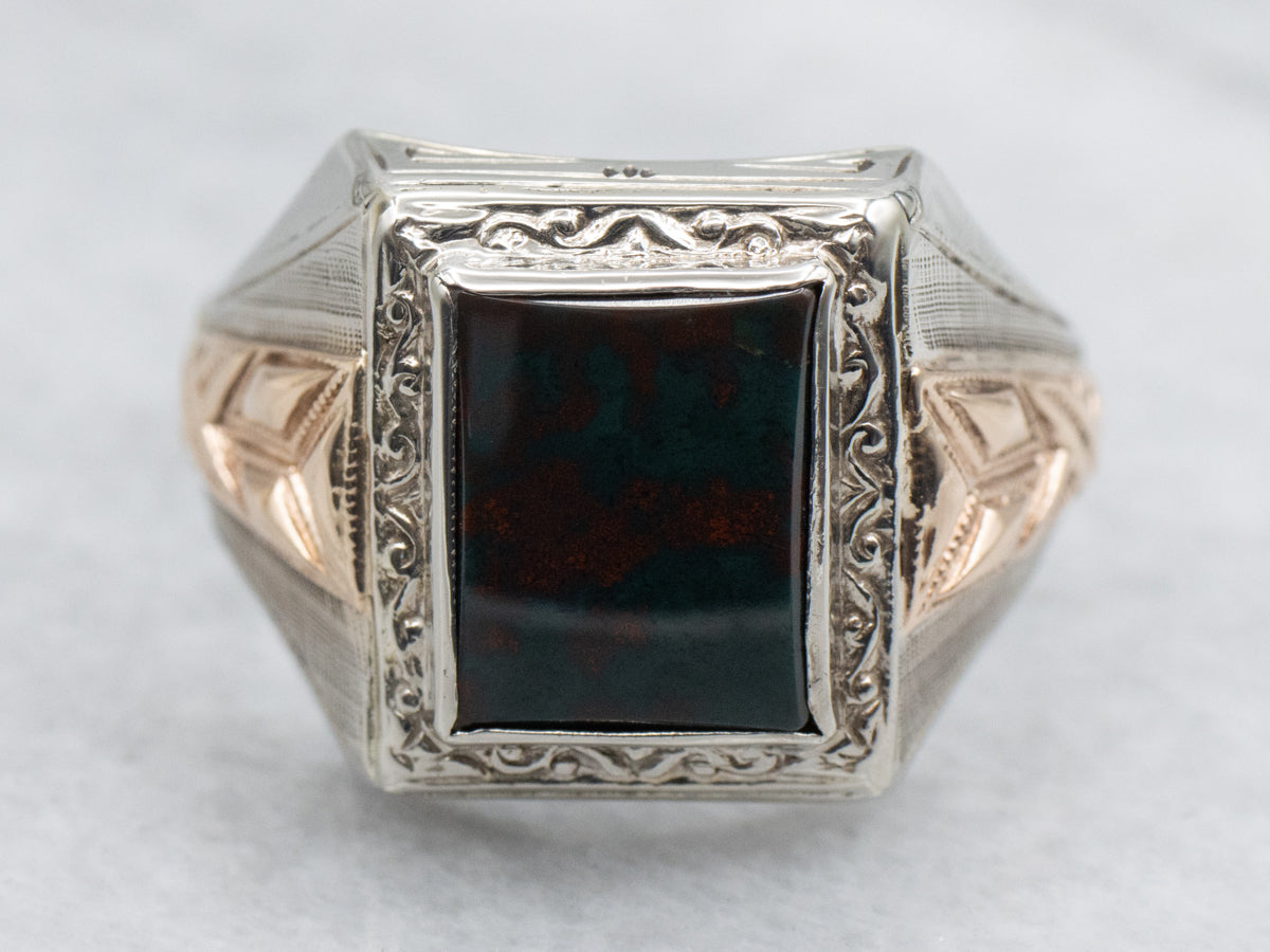 Antique Two Tone Gold Unisex Bloodstone Ring